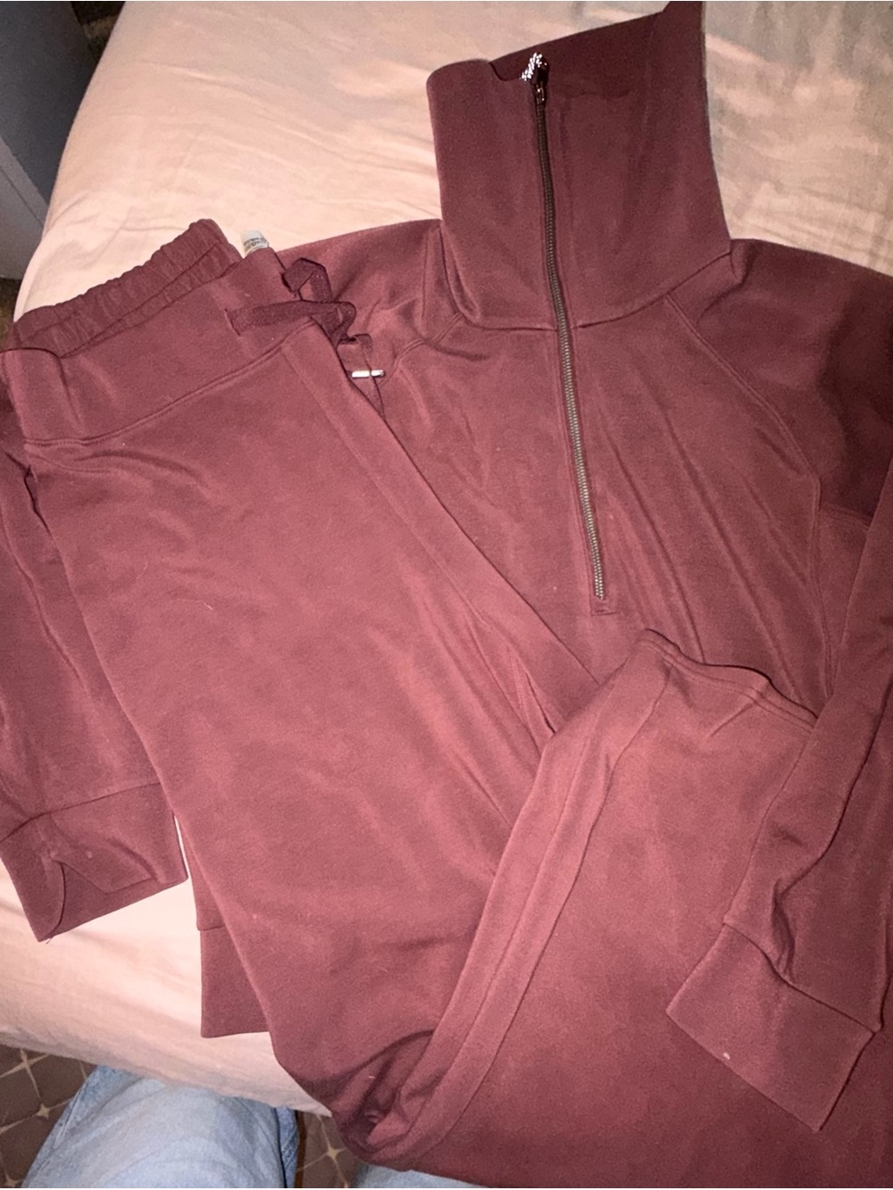 SPANX Burgundy Half-Zip Pullover and Joggers Set